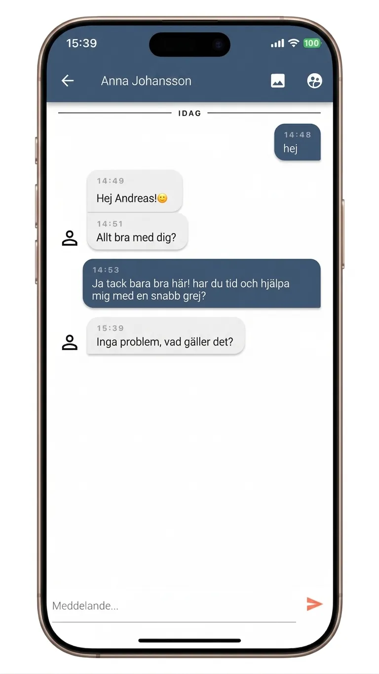 En chatt med en kollega i mobilappen.
