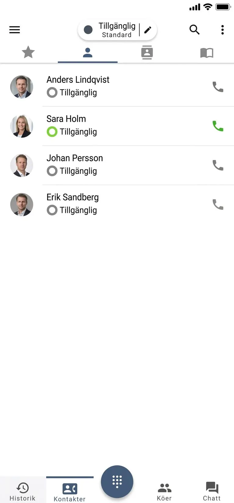 Tacerto Infinity Mobile: kollegelista med närvarostatus